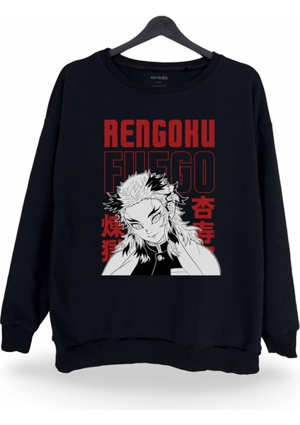 Rengoku Demon Slayer Baskılı Bisiklet Yaka Oversize Sweatshirt Anime Manga