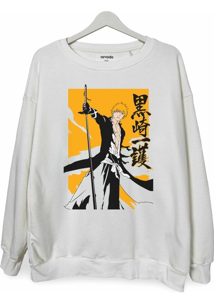 Ichigo Kurosaki Bleach Baskılı Bisiklet Yaka Oversize Sweatshirt Anime Manga