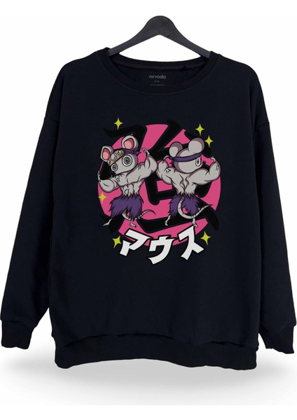 Muscle Mice Kaslı Fare Demon Slayer Baskılı Bisiklet Yaka Oversize Sweatshirt Anime Manga