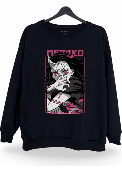 Iblis Nezuko Demon Slayer Baskılı Bisiklet Yaka Oversize Sweatshirt Anime Manga