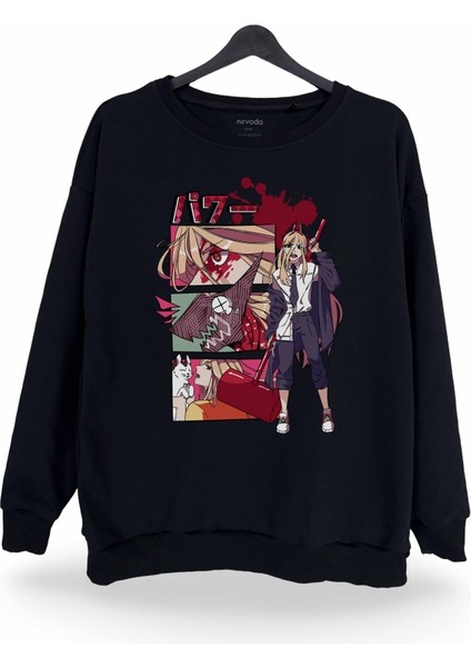 Power Chainsaw Man Baskılı Bisiklet Yaka Oversize Sweatshirt Anime Manga