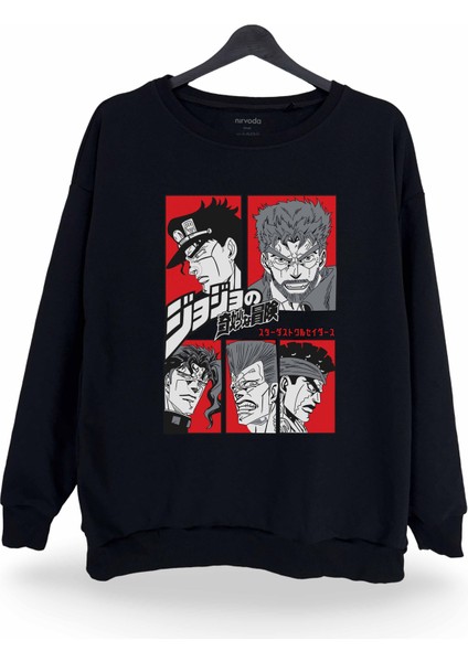 Jojos Bizarre Adventure Baskılı Bisiklet Yaka Oversize Sweatshirt Anime Manga