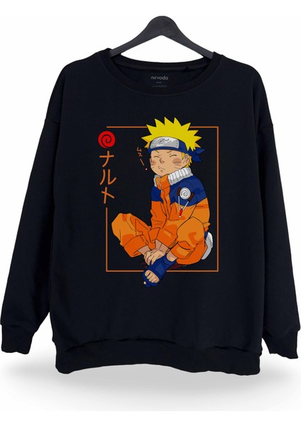Naruto Naru Baskılı Bisiklet Yaka Oversize Sweatshirt Anime Manga