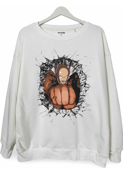 Saitama One Punch Man Baskılı Bisiklet Yaka Oversize Sweatshirt Anime Manga
