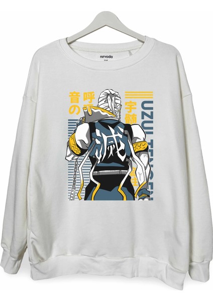 Tengen Uzui Demon Slayer Baskılı Bisiklet Yaka Oversize Sweatshirt Anime Manga