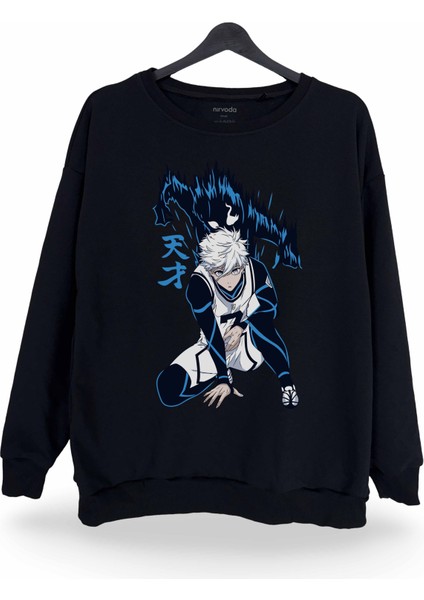 Nagi Blue Lock Baskılı Bisiklet Yaka Oversize Sweatshirt Anime Manga