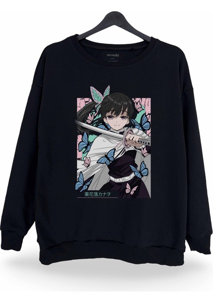 Kanao Tsuyuri Demon Slayer Baskılı Bisiklet Yaka Oversize Sweatshirt Anime Manga