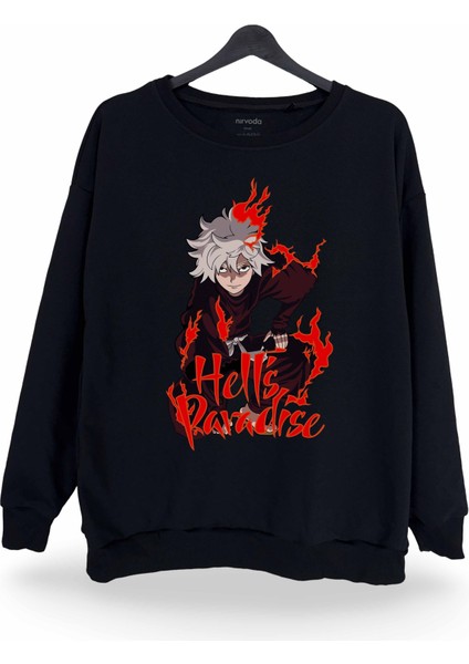 Gabimaru Jigokuraku Baskılı Bisiklet Yaka Oversize Sweatshirt Anime Manga
