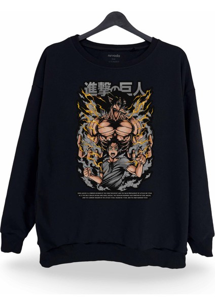 Not Eren Yeager Attack On Titan Baskılı Bisiklet Yaka Oversize Sweatshirt Anime Manga