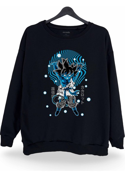 Goku Mavi Tasarım Dragon Ball Baskılı Bisiklet Yaka Oversize Sweatshirt Anime Manga
