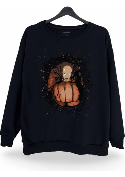 Saitama One Punch Man Baskılı Bisiklet Yaka Oversize Sweatshirt Anime Manga