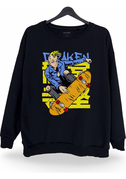 Draken Kaykay Tokyo Revengers Baskılı Bisiklet Yaka Oversize Sweatshirt Anime Manga