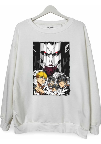 V6 Attack On Titan Baskılı Bisiklet Yaka Oversize Sweatshirt Anime Manga