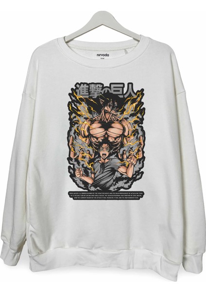 Not Eren Yeager Attack On Titan Baskılı Bisiklet Yaka Oversize Sweatshirt Anime Manga