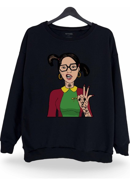 La Toxica Baskılı Bisiklet Yaka Oversize Sweatshirt