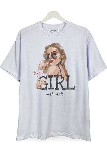 Stilist Tarz Kız Baskılı Loose Fit Bisiklet Yaka Unisex Tişört