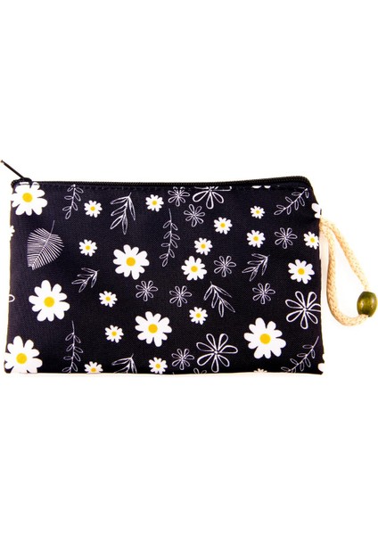 Papatya Çiçek Yaprak Desenli Kalemlik Fermuarlı Makyaj Çantası Orta Boy 12CM x 20CM fiyatları