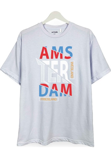 Amsterdam Yazılı Baskılı Loose Fit Bisiklet Yaka Unisex Tişört