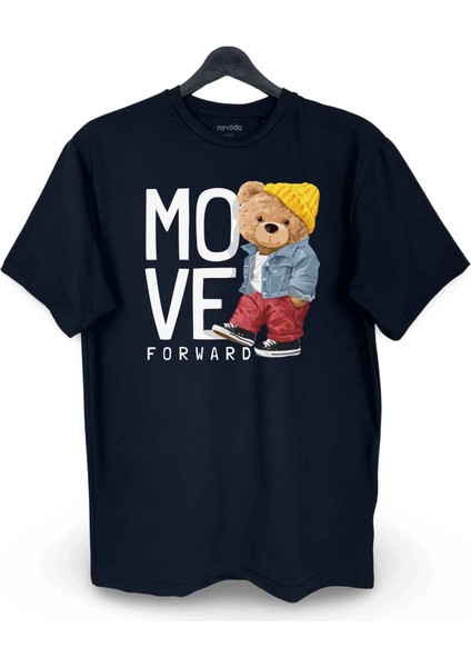 Move Forward Cool Ayıcık Baskılı Loose Fit Bisiklet Yaka Unisex Tişört Siyah