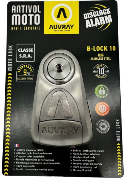 Auvray B-Lock 10 Çelik Alarmlı Disk Kilidi 10 Mm. 120 Db.