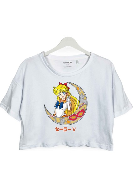 Sailor Moon Ay Savaşçısı Baskılı Oversize Crop Tişört