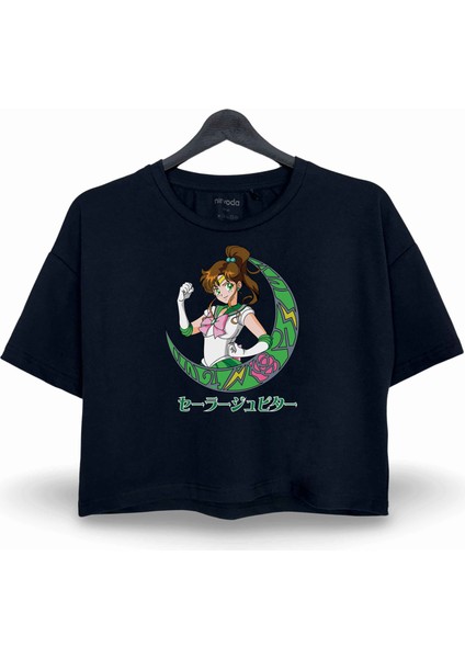 Sailor Moon Jüpiter Baskılı Oversize Crop Tişört