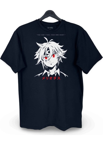 Meliodas Nanatsu No Taizai Baskılı Loose Fit Bisiklet Yaka Unisex Tişört Siyah