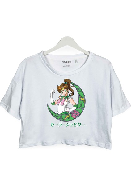 Sailor Moon Jüpiter Baskılı Oversize Crop Tişört