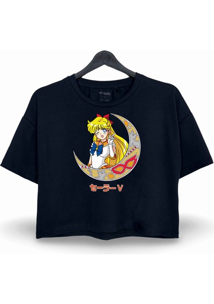 Sailor Moon Ay Savaşçısı Baskılı Oversize Crop Tişört