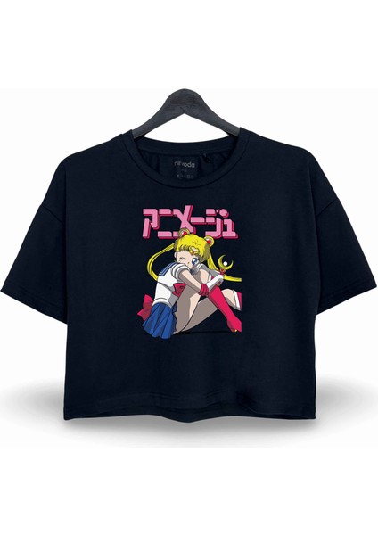 Sailor Moon Serenity Ay Savaşçısı Baskılı Oversize Crop Tişört