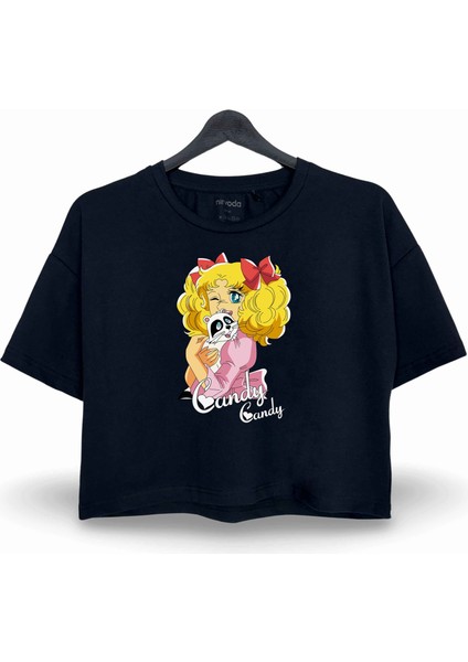 Şeker Kız Candy Baskılı Oversize Crop Tişört
