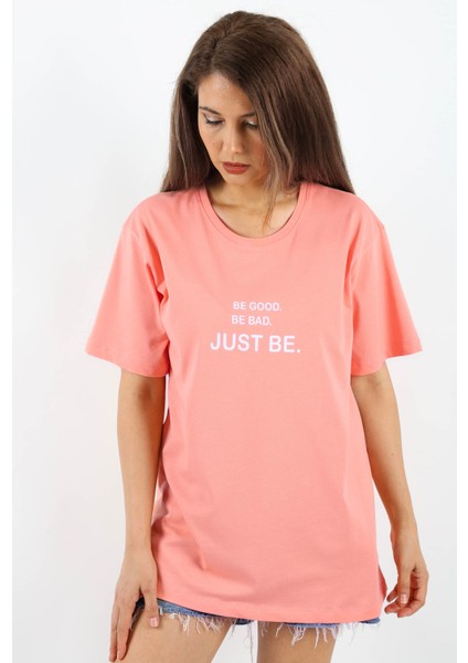 Kadın Just Be Geniş Kesim %100 Pamuk Somon T-Shirt