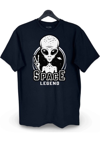 Space Legend Uzaylı Baskılı Loose Fit Bisiklet Yaka Unisex Tişört Siyah