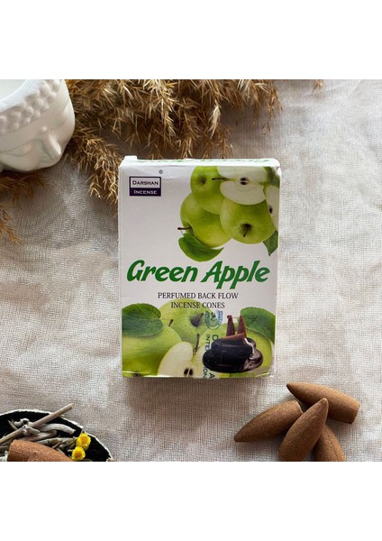 Darshan Incense Green Apple (Yeşil Elma) Geri Akış (Back Flow) Tütsü 10 Adet