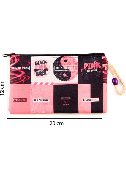 Blackpink K-Pop Desenli Kalemlik Fermuarlı Makyaj Çantası Orta Boy 12CM x 20CM modelleri