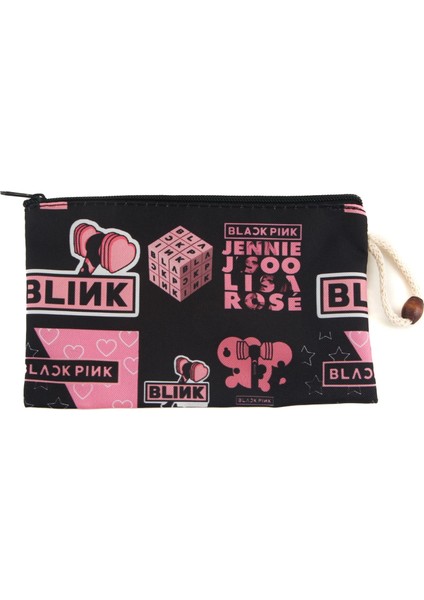 Blackpink K-Pop Desenli Kalemlik Fermuarlı Makyaj Çantası Orta Boy 12CM x 20CM