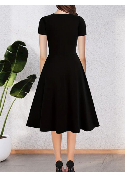 Kadın Kısa Kollu Bisiklet Yaka Ithal Krep Kiloş Elbise fiyatları