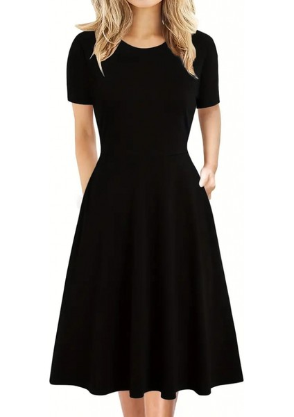 Kadın Kısa Kollu Bisiklet Yaka Ithal Krep Kiloş Elbise modelleri