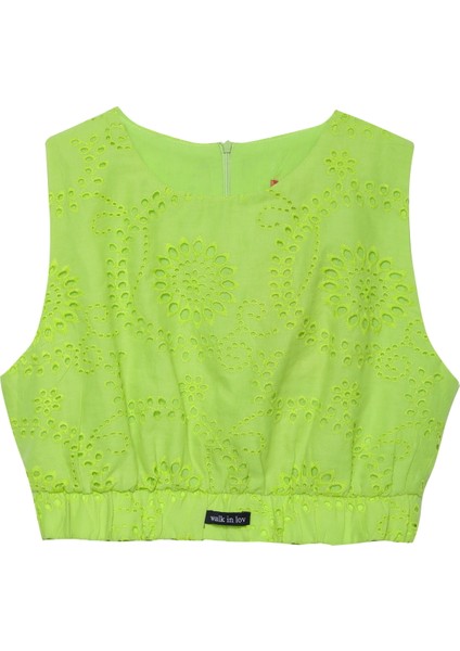 Fisto Detaylı Halter Yaka Crop Bluz Yeşil