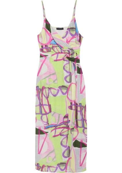 Desenli Anvelop Keten Elbise Yeşil fiyatları