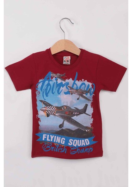 Airplane Baskılı Erkek Çocuk Tshirt | Bordo