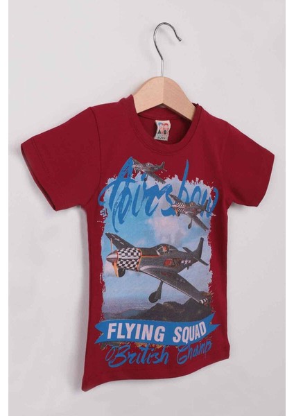 Airplane Baskılı Erkek Çocuk Tshirt | Bordo