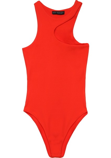 Dekolte Detaylı Bodysuit Turuncu