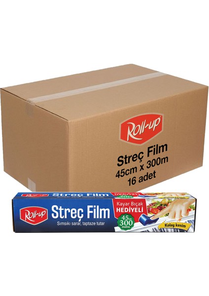 Kayar Bıçak Hediyeli Streç Film 45cm x 300m 9mic 16 Adet Koli