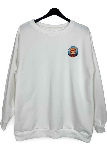 Minimal Geyik Baskılı Oversize Sweatshirt