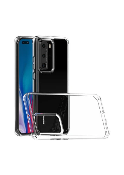 Techno Guru Huawei P40 Pro Tam Koruma Sağlayan Sert ve Şeffaf Coss Premium Silikon Kılıf