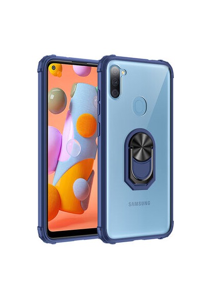 Samsung Galaxy A11 Yüzüklü ve Kenarları Renkli Köşe Korumalı Mola Premium Pc Silikon Kılıf