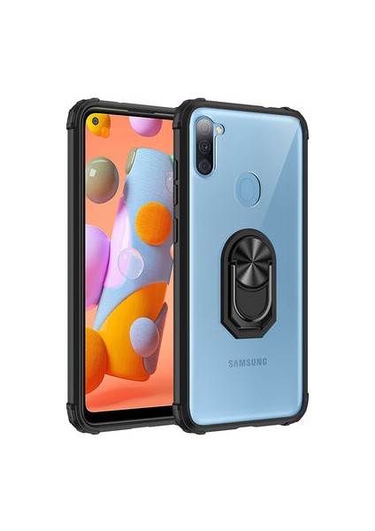 Samsung Galaxy A11 Yüzüklü ve Kenarları Renkli Köşe Korumalı Mola Premium Pc Silikon Kılıf