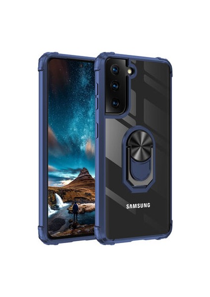 Samsung Galaxy S21 Fe Yüzüklü ve Kenarları Renkli Köşe Korumalı Mola Premium Pc Silikon Kılıf