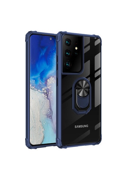 Samsung Galaxy S21 Ultra Yüzüklü ve Kenarları Renkli Köşe Korumalı Mola Premium Pc Silikon Kılıf